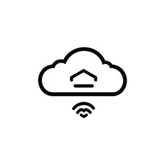 Cloud with House and Wifi Icon on Transparent Background in Outline Style