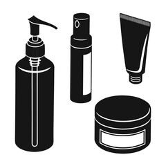 Black cosmetic containers pump spray tube jar vector