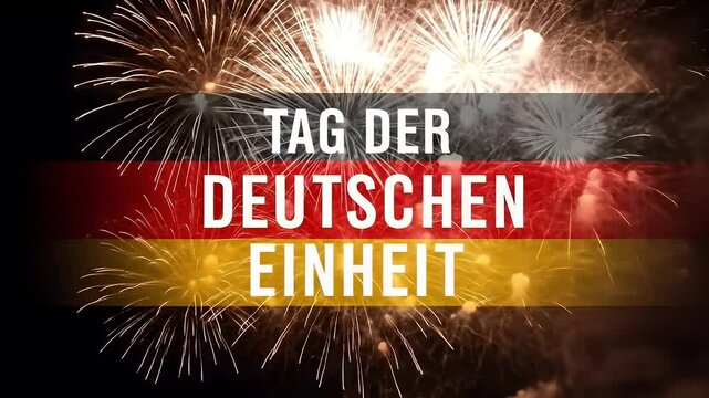 Exploding Fireworks Display with German Flag Backdrop for Tag der Deutschen Einheit Celebrations