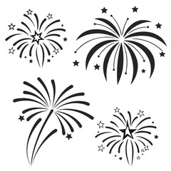 Black firework bursts with stars fireworks white