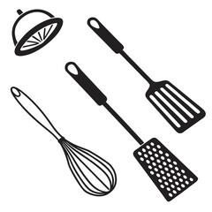 Black kitchen utensils including whisk and spatulas kitchen tools cooking utensils