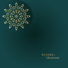 Elegant Gold Mandala Wedding Invitation Template on Dark Green Background