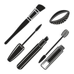 Black makeup brushes and mascara tubes with eyelash design cosmetic