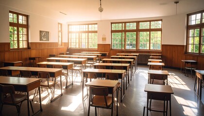 Empty classroom bathed in sunlight (2)
