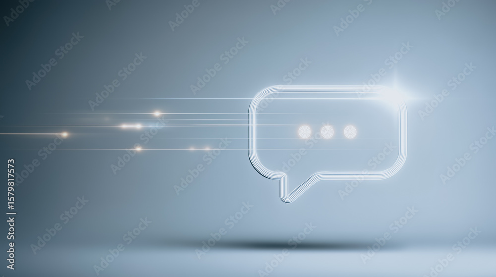 Poster fast communication: a futuristic speech bubble with three dots indicates a fast, efficient communica