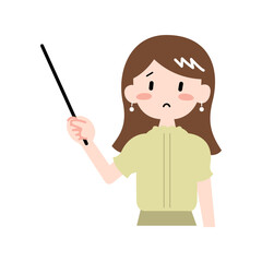 指さし棒を持った女性のイラスト