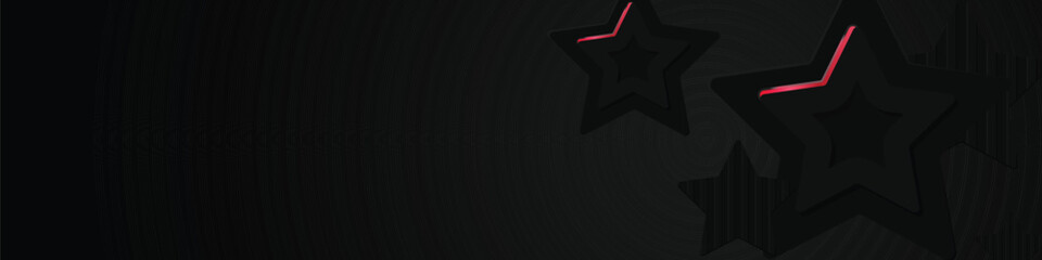 Abstract black stars dimensional horizontal cover and banner with red neon light design