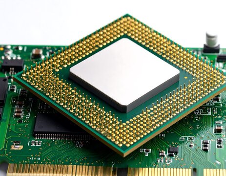 Close-up of a CPU on a circuit board
