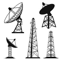Communication towers and satellite dishes antenna transmission
