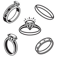 Diamond solitaire and band ring icons wedding