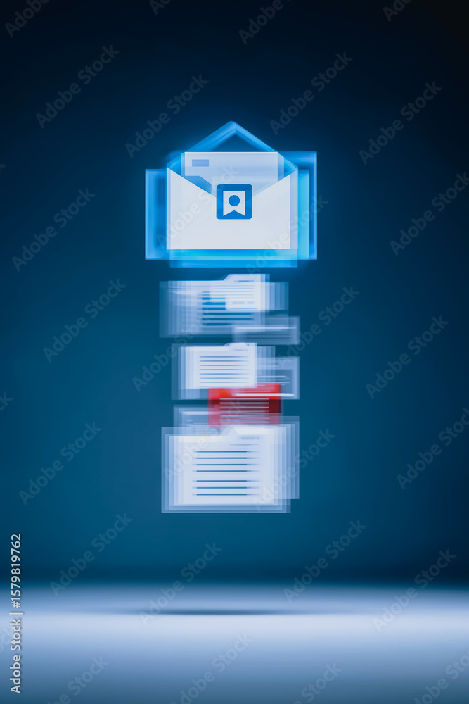 Poster digital mail metaphor: a captivating image of floating virtual email. illustrating the modern day co