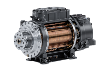Close up of a powerful electric motor, showcasing intricate engineering.