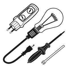 Fototapeta premium Electrical tools and light bulb illustrations electricity plug