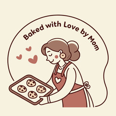 Cute Mom Baking Cookies with Love Illustration for Mother s Day