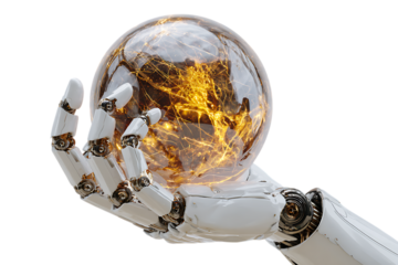 Robotic hand holding glowing orb