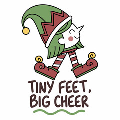 Cute Christmas Elf Walking with Tiny Feet and Big Cheer Illustration