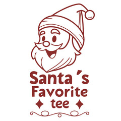 Santa s Favorite Tee Design with Santa Claus Head and Decorative Elements