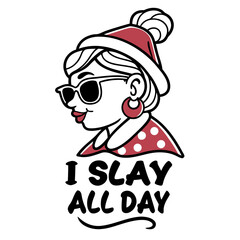 Confident Woman with Sunglasses and Red Accents Slaying All Day Illustration