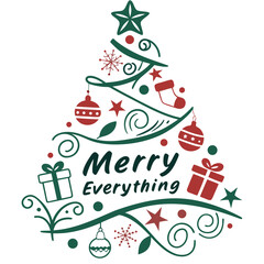 Festive Christmas Tree Made of Ornaments and Swirls with Merry Everything Text