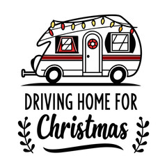 Driving Home for Christmas Camper Van with Holiday Lights Illustration
