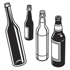 Four black beverage bottles on a white background beer bottles wine bottles