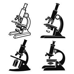 Four Black Microscope Silhouettes science laboratory