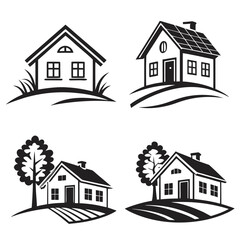 Four Black House Logos on White Background home real estate