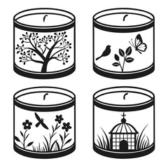 Four decorative scented candle jars with nature motifs scented candles silhouette