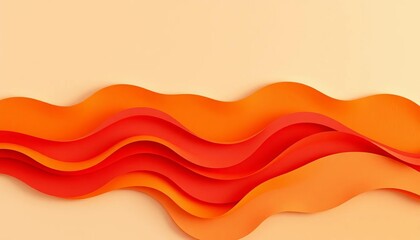 Abstract layered wavy orange and red paper cut design  Modern paper art background, vibrant, background