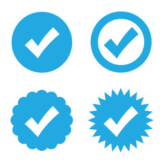 Verified Check Mark Icons: Blue Approval and Completion Symbols