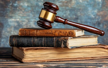 Wooden Gavel Rests on Antique Books, Symbolizing Law and Justice.