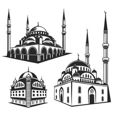 Islamic mosque architectural silhouettes with domes and minarets architecture building