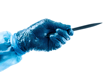 Gloved hand holding a scalpel