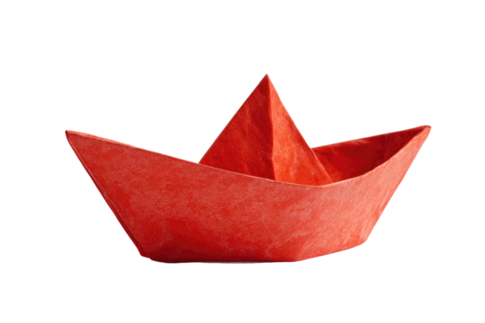 paper boat isolated on transparent white background, clipping path