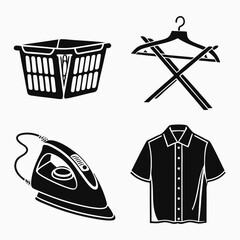 Laundry basket iron shirt hanger drying rack vector