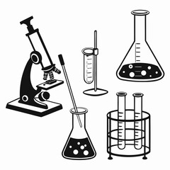 Microscope flask beaker test tube rack liquid bubbles vector