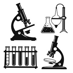 Microscopes and laboratory glassware silhouettes science research