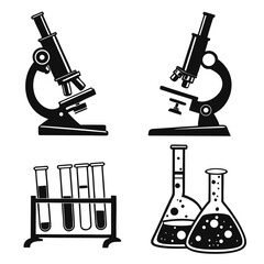 Microscopes and laboratory glassware silhouettes science research
