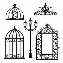 Ornate baroque decorative frames and street lamp birdcage