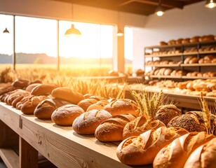 Bakery display with fresh bread