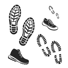 Shoe sole prints and footwear silhouettes boot sneaker