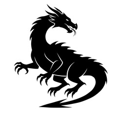 Black and white dragon heraldic tattoo vector illustration