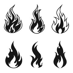 Six stylized black flame icons fire symbol