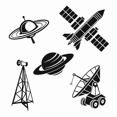 Space exploration icons including rocket satellite and planets vector