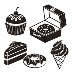 Sweet treats collection cupcake donut ice cream cake slice cherry ice cream cone