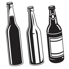 Three black bottle silhouettes on white background beverage drink