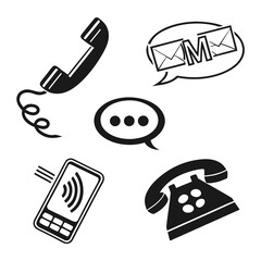 Vintage telephone handset mobile phone message bubble icons communication