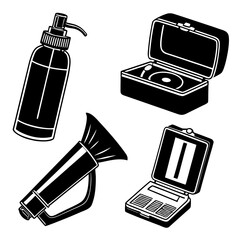 Vintage record player spray bottle makeup brush compact vector