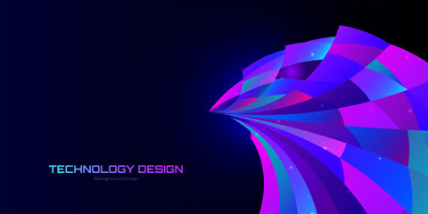 Vibrant curves of neon light burst from the darkness, forming a sleek and futuristic tech design