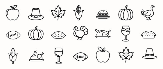 Obraz premium Festive thanksgiving holiday icons for autumn celebrations